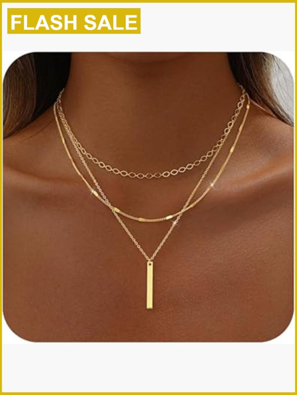 14K Gold Plated Layered Cross Bar Necklace Set for Women